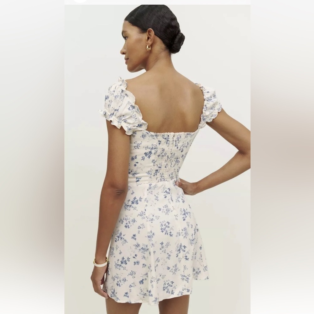 $269 Reformation Pacey Dress in Lula Size 12 Floral white & blue 🤍💙 - Picture 3 of 11